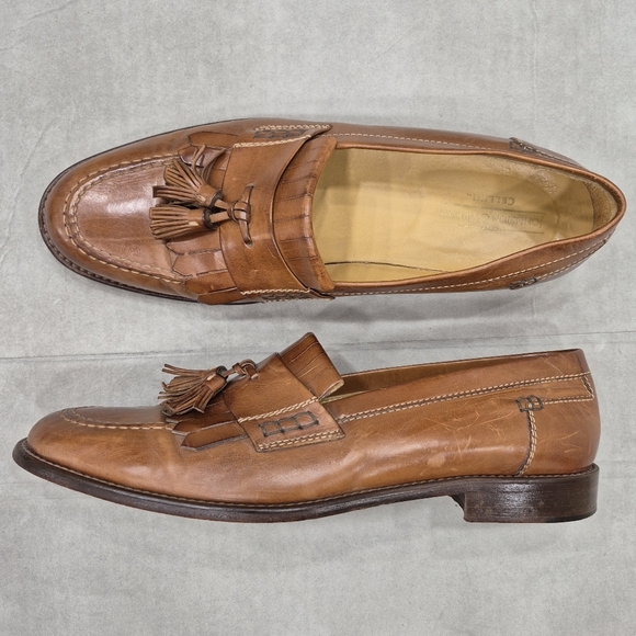 Johnston & Murphy dress loafers men\'s 10.5N brown leather kiltie tassels slip on main image 4